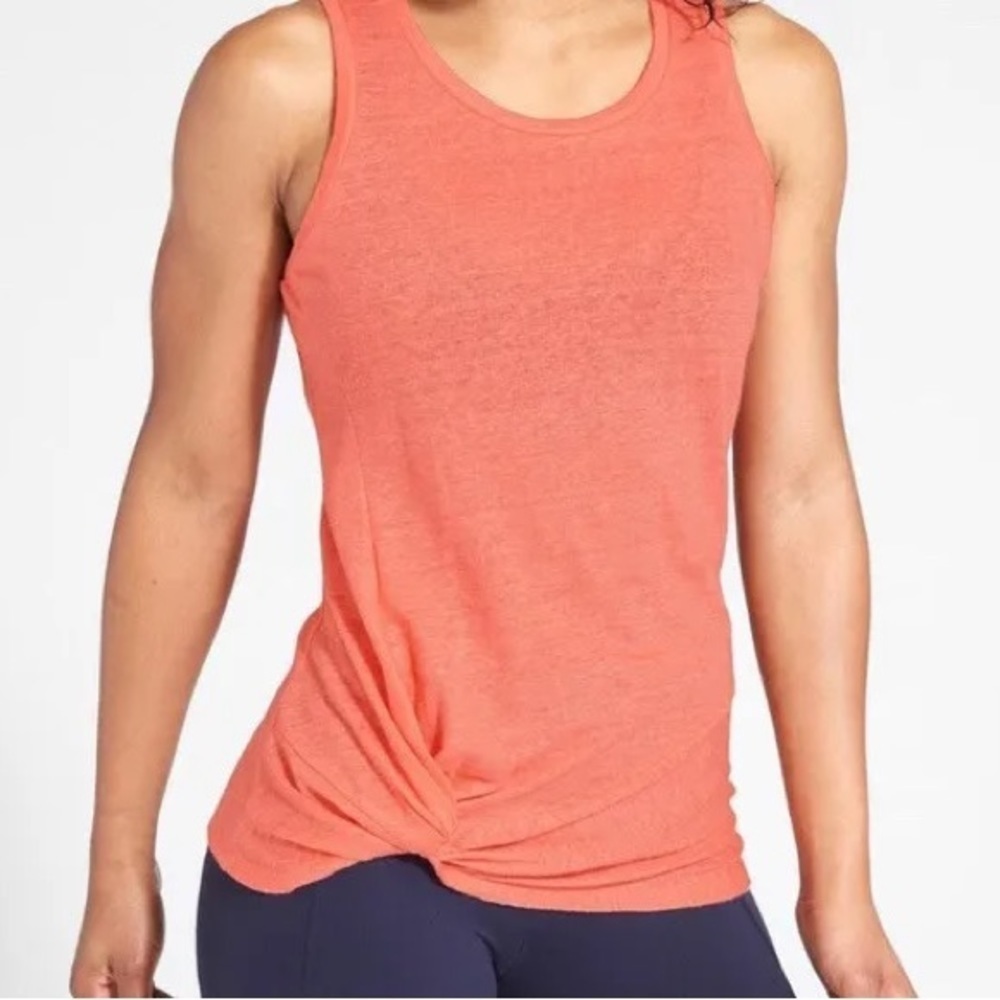 Athleta Knot Zephyr Tank Top Coral 100% Linen Sz S